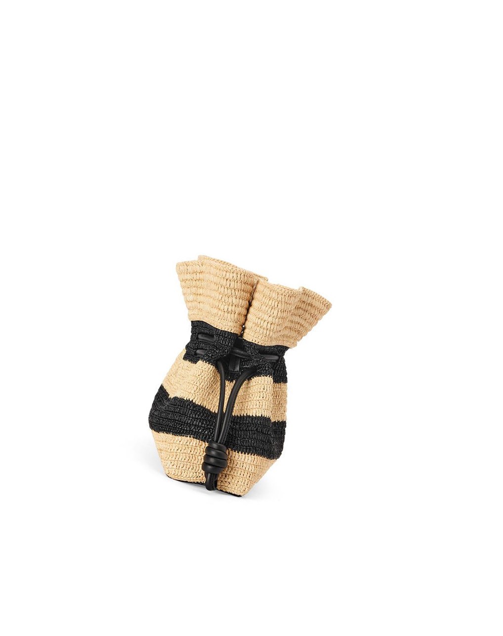 Loewe Flamenco Clutch in striped raffia and calfskin Negros | YEHAJ-4052