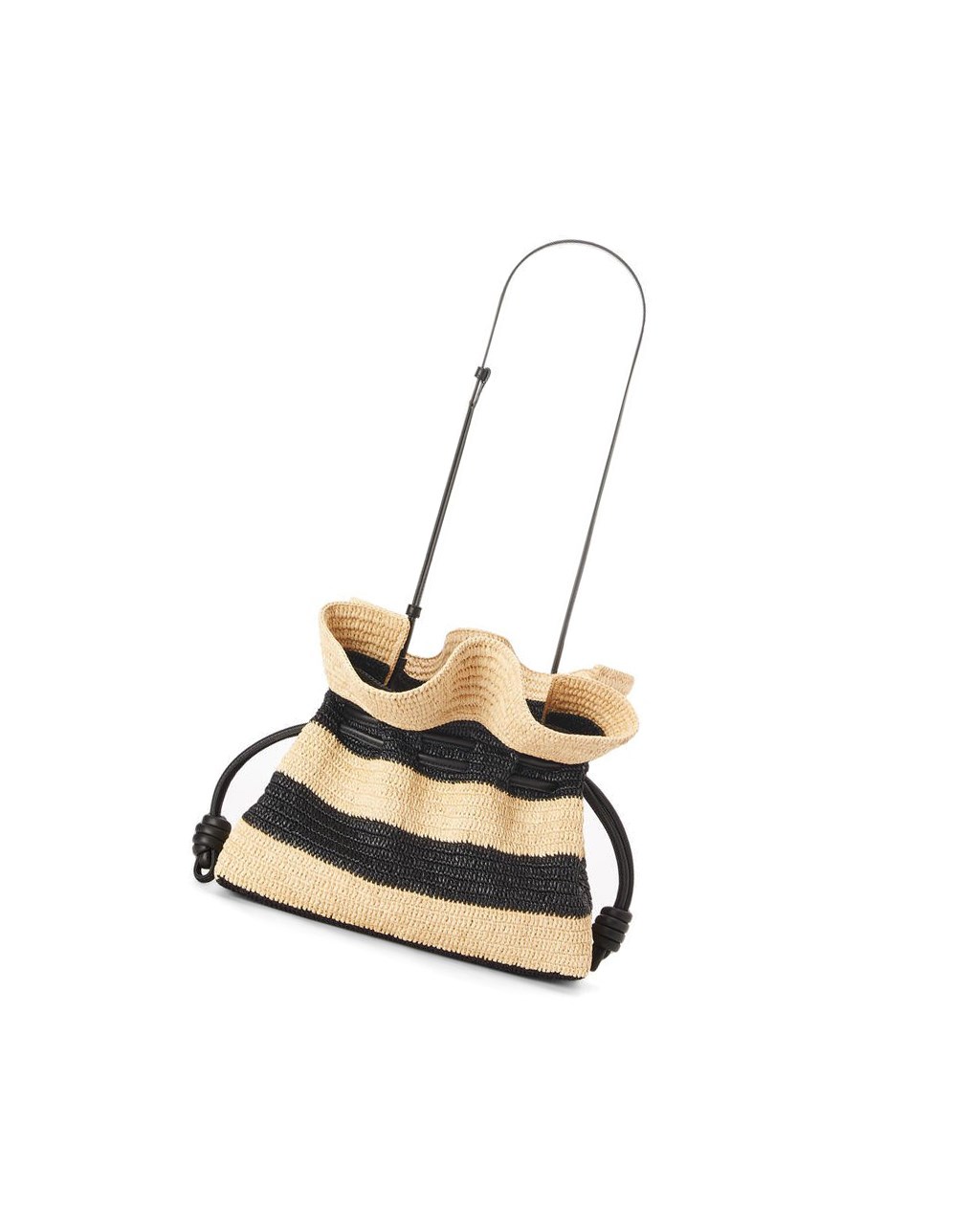 Loewe Flamenco Clutch in striped raffia and calfskin Negros | YEHAJ-4052
