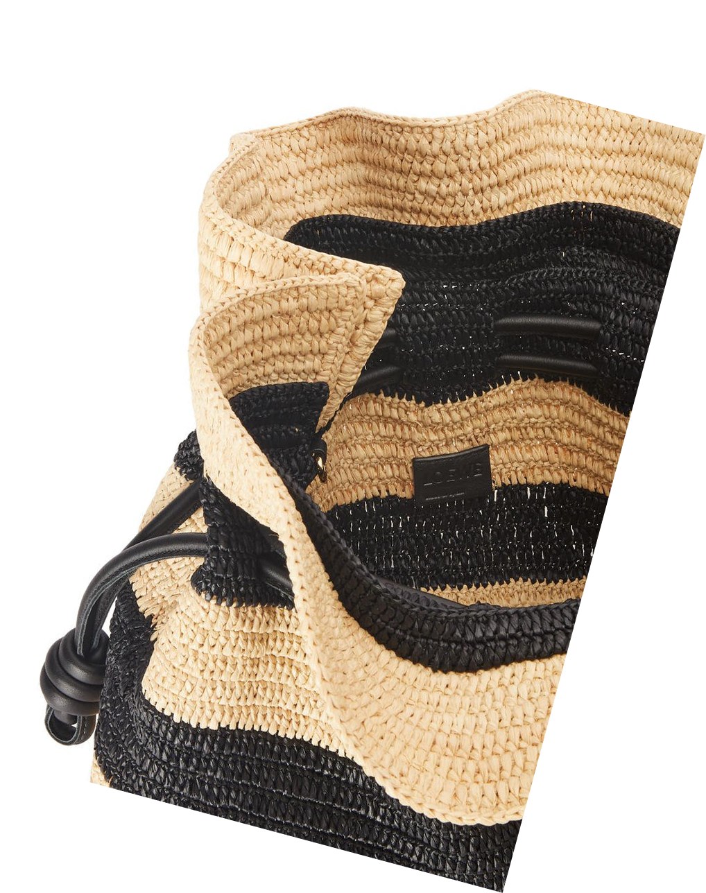 Loewe Flamenco Clutch in striped raffia and calfskin Negros | YEHAJ-4052