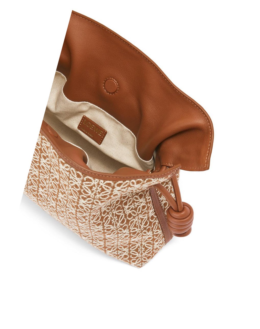 Loewe Flamenco clutch in Anagram jacquard and calfskin Tan / Pecan | ILJKC-9017