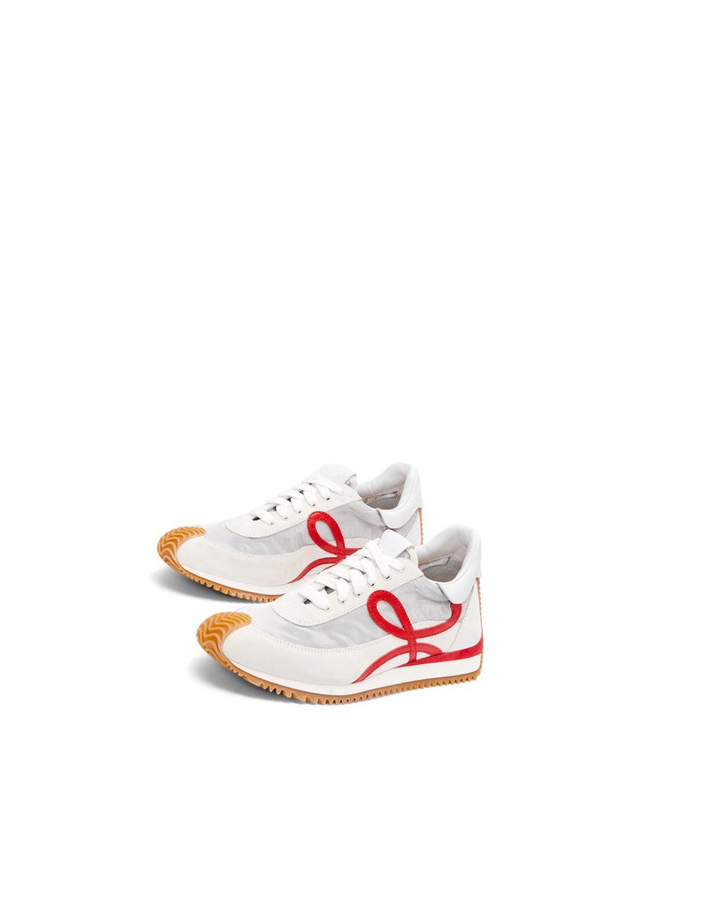 Loewe Flow runner in technical mesh and suede Plateados Blancos Rojos | DYQPV-1350