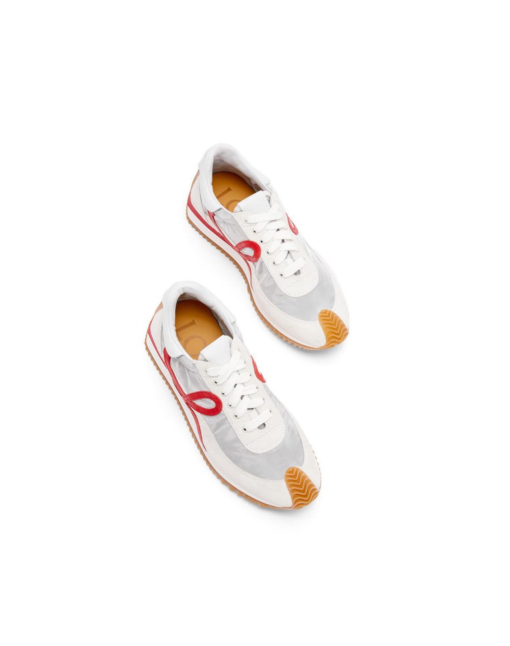 Loewe Flow runner in technical mesh and suede Plateados Blancos Rojos | DYQPV-1350