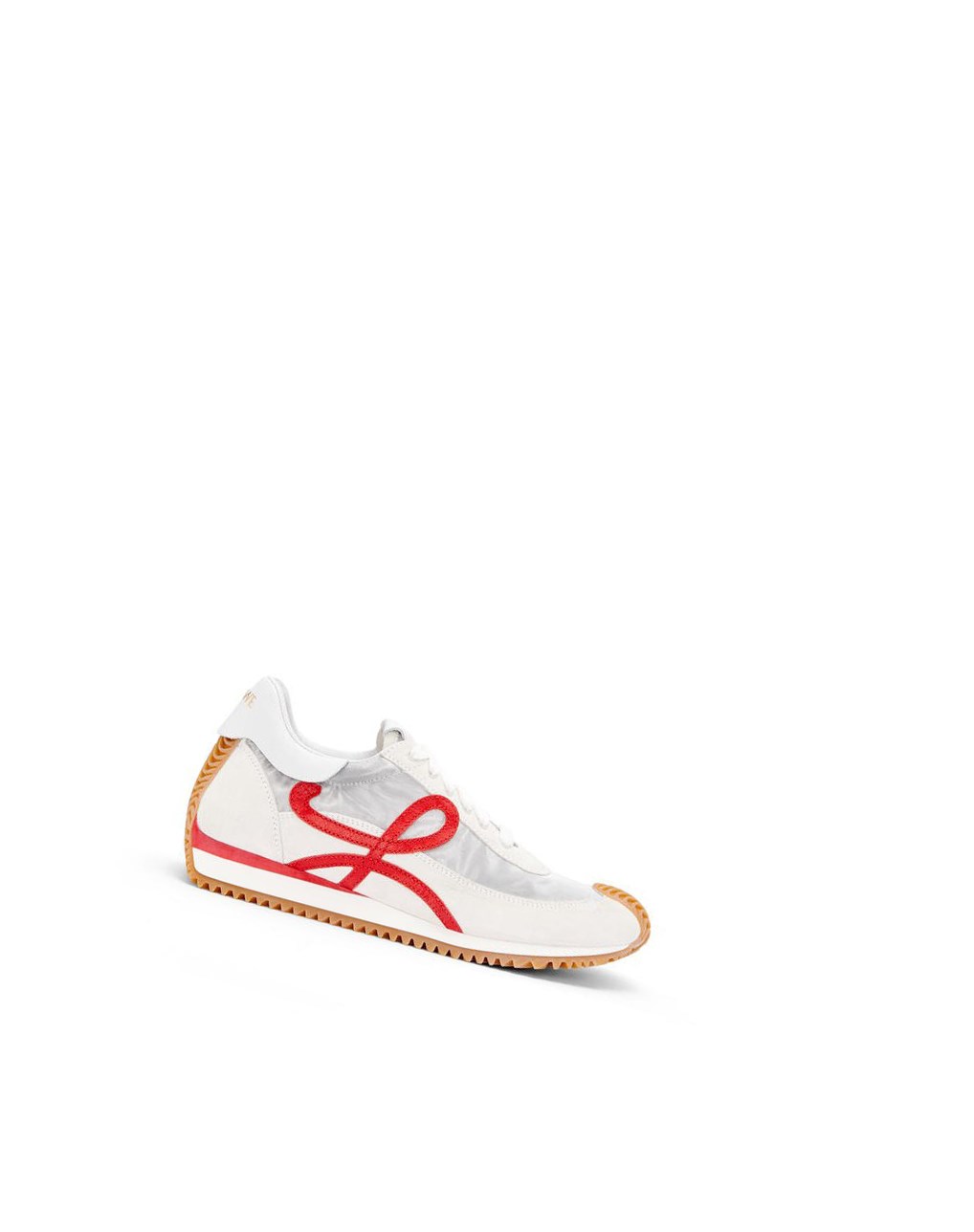 Loewe Flow runner in technical mesh and suede Plateados Blancos Rojos | DYQPV-1350