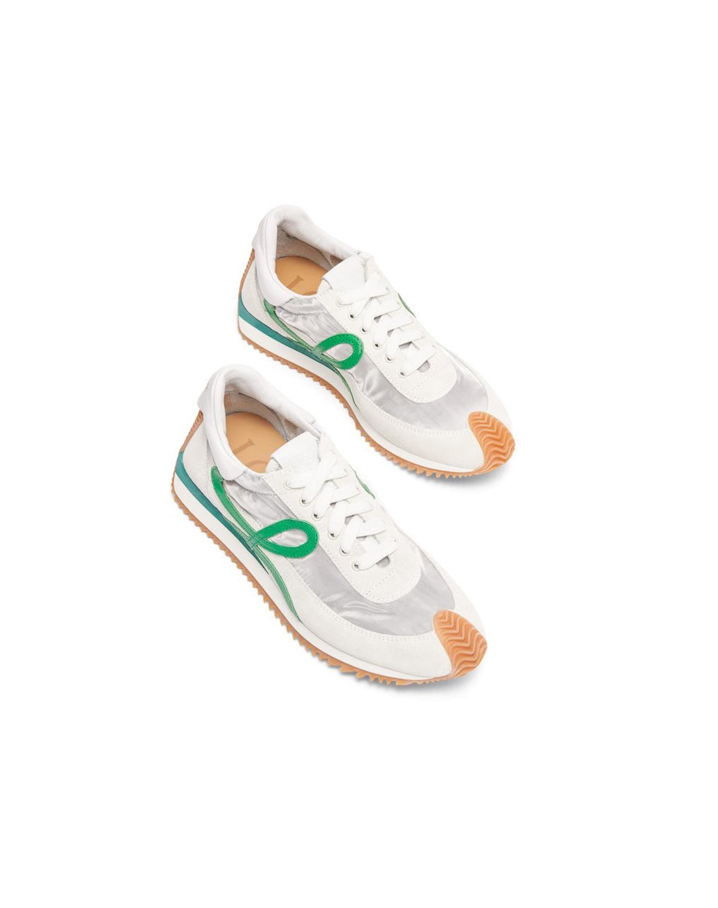 Loewe Flow runner in technical mesh and suede Plateados Blancos Verdes | KBRMS-3189