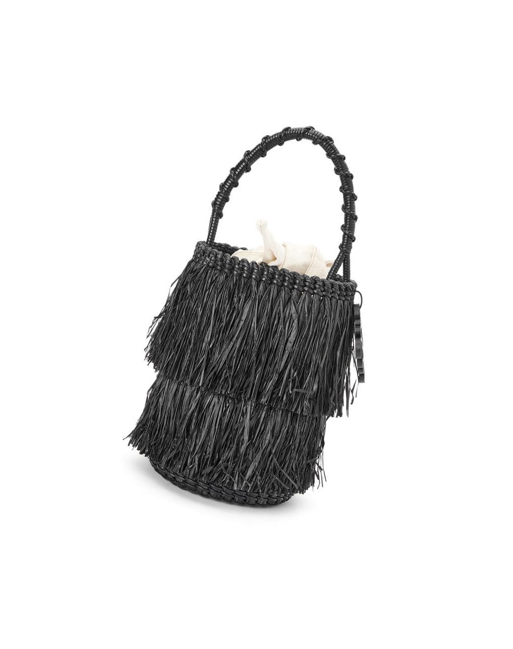 Loewe Frayed Bucket bag in raffia and calfskin Negros | IMTOL-3829