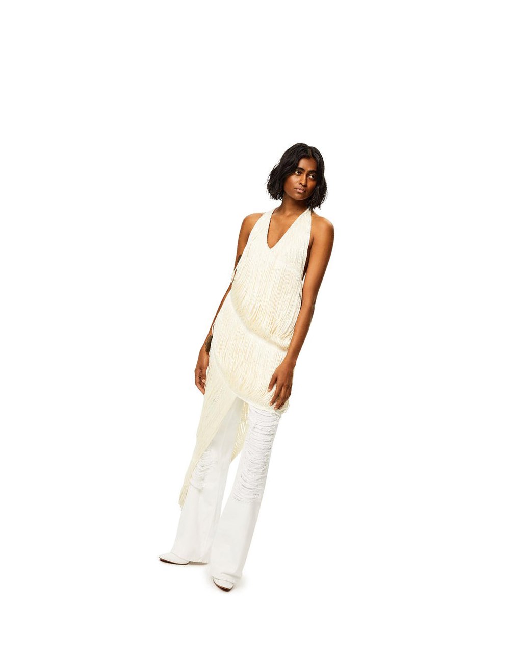 Loewe Fringed dress in silk Ecru | KLWDR-5462