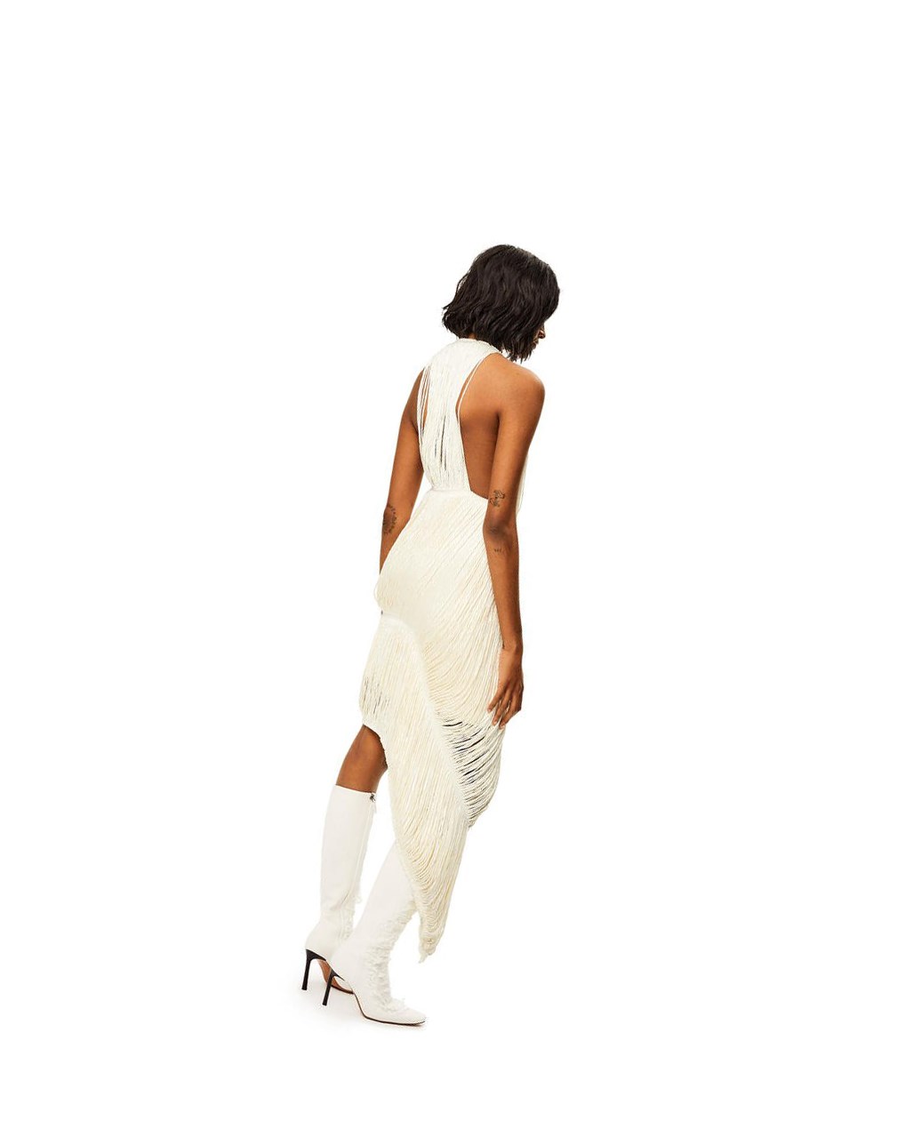 Loewe Fringed dress in silk Ecru | KLWDR-5462