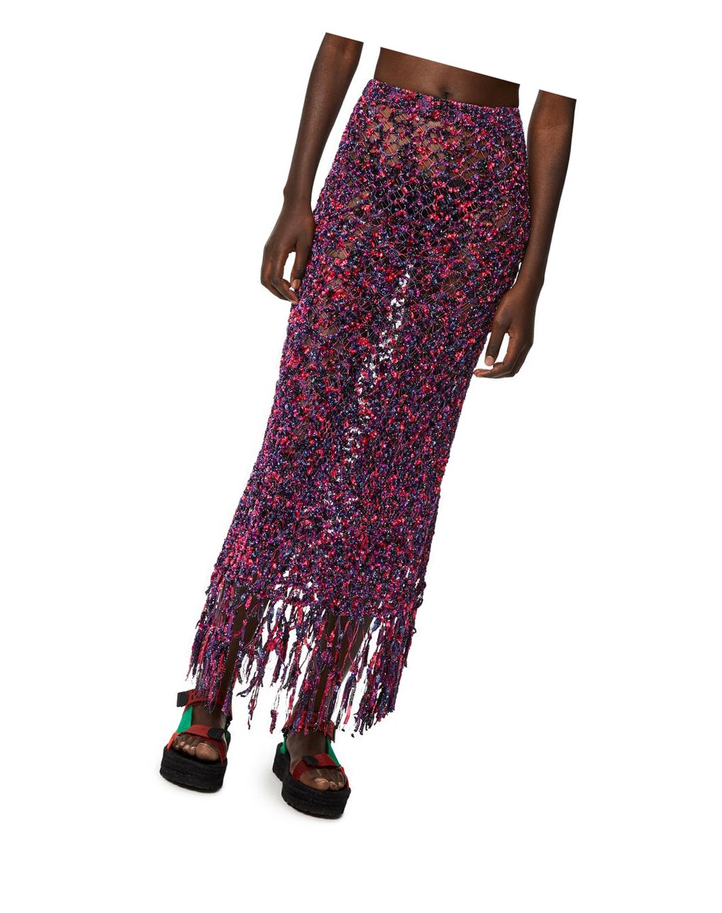 Loewe Fringed midi skirt in polyamide Rosas Morados Azules | IEMSU-8476