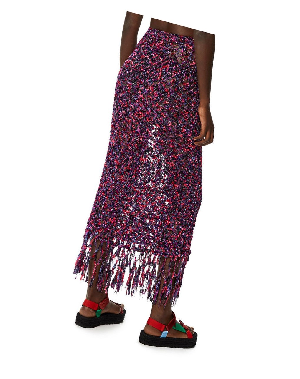 Loewe Fringed midi skirt in polyamide Rosas Morados Azules | YWXGN-2789