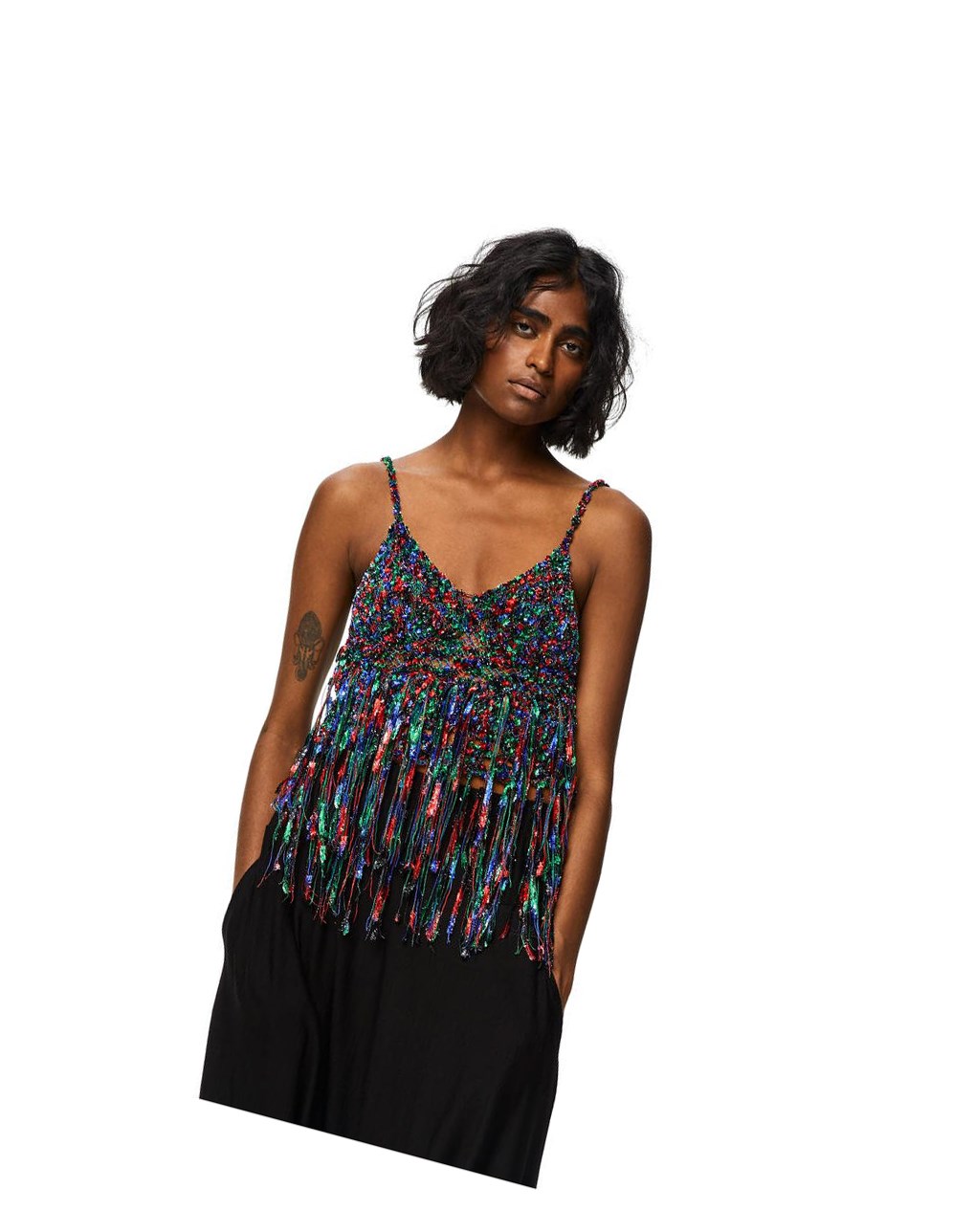 Loewe Fringed top in polyamide Verdes Azules Rojos | PCQBI-4569