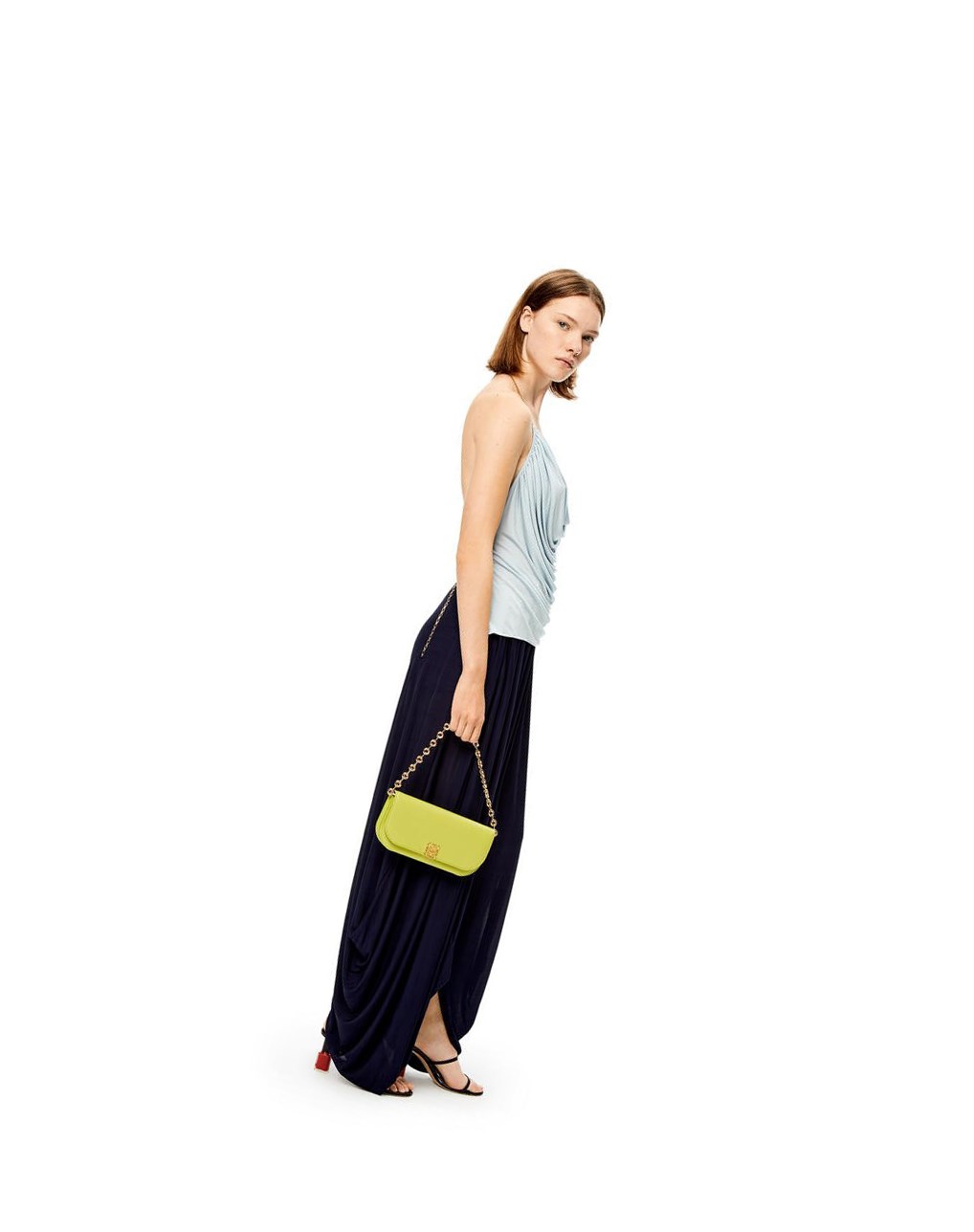 Loewe Goya Long Chain Clutch in silk calfskin Verdes | ENLDB-8065