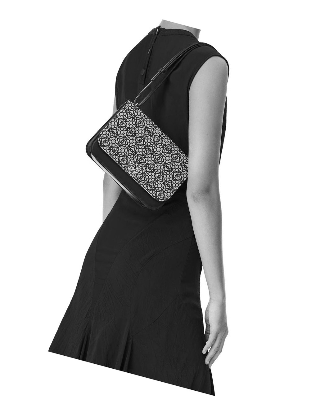 Loewe Goya bag in Anagram jacquard and calfskin Azul Marino Negros | XAKYW-5983