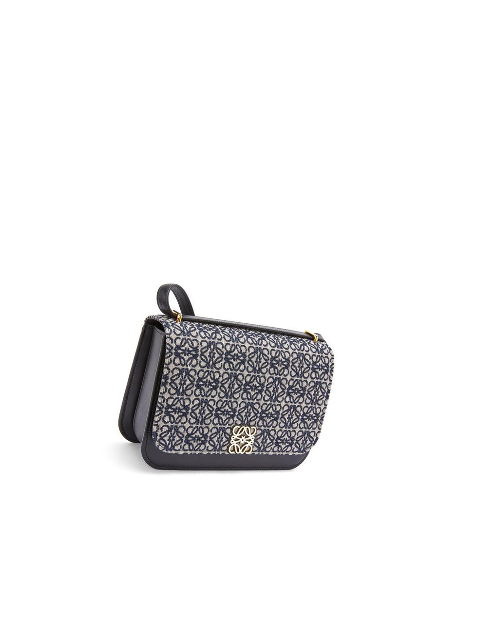 Loewe Goya bag in Anagram jacquard and calfskin Azul Marino Negros | XAKYW-5983