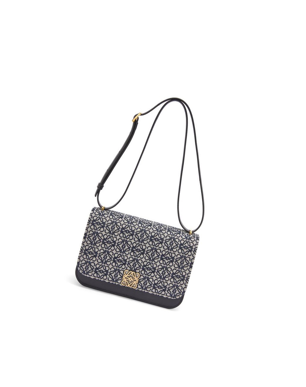 Loewe Goya bag in Anagram jacquard and calfskin Azul Marino Negros | XAKYW-5983