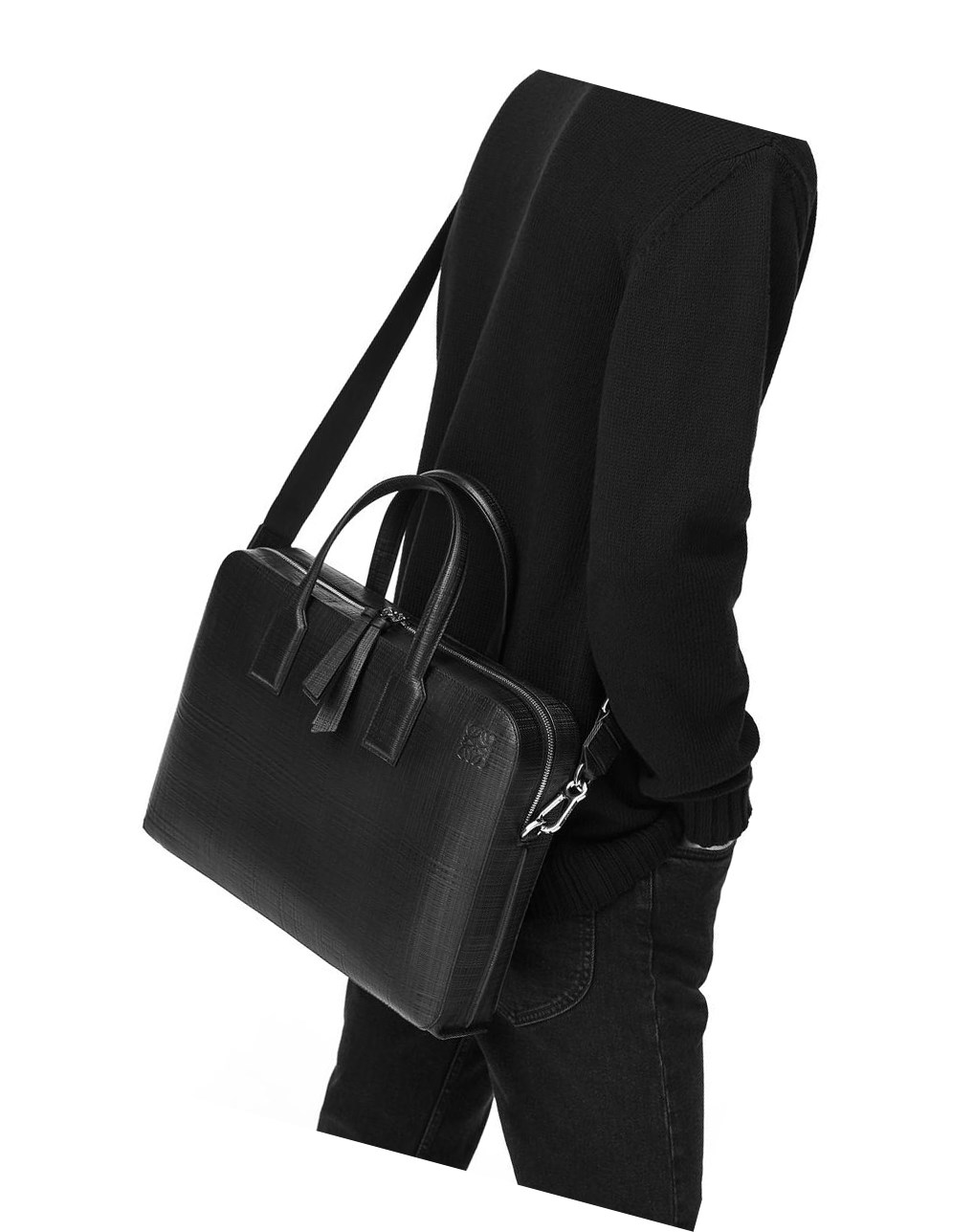 Loewe Goya thin briefcase in soft grained calfskin Negros | YAXFB-1902