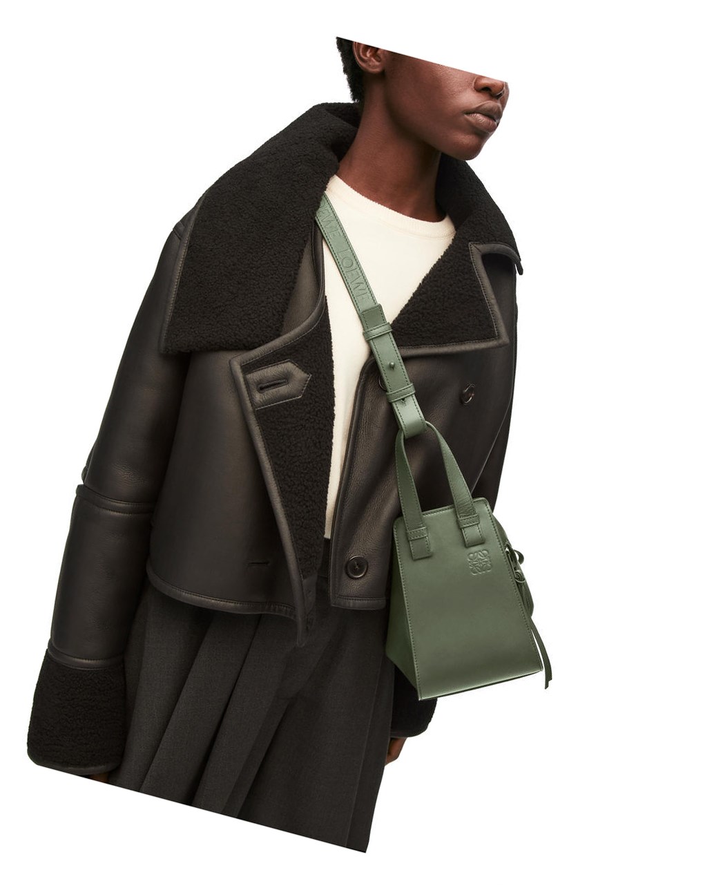 Loewe Hammock compact bag in satin calfskin Kaki | SHCOG-8472