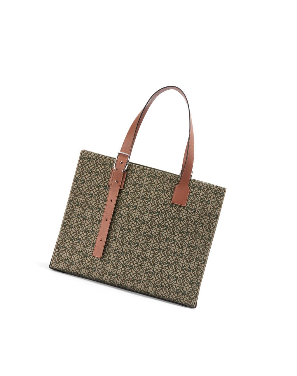 Loewe Hebilla Horizontal tote in Anagram jacquard and calfskin Kaki Verdes | XFWYI-3756