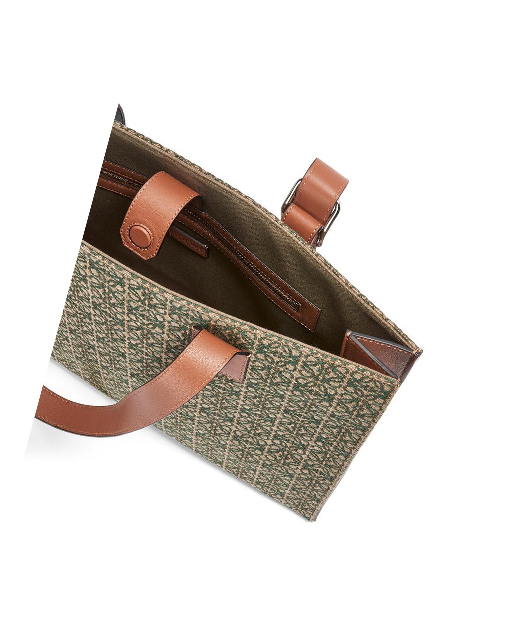 Loewe Hebilla Horizontal tote in Anagram jacquard and calfskin Kaki Verdes | XFWYI-3756
