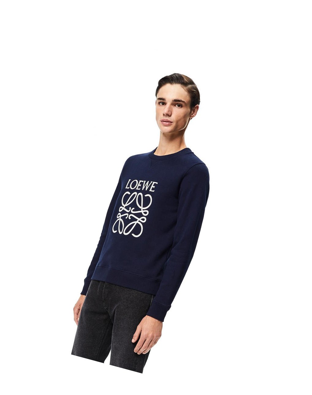 Loewe LOEWE Anagram embroidered sweatshirt in cotton Azul Marino Azules | JLOHQ-6094