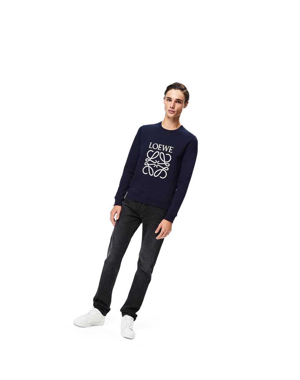 Loewe LOEWE Anagram embroidered sweatshirt in cotton Azul Marino Azules | JLOHQ-6094
