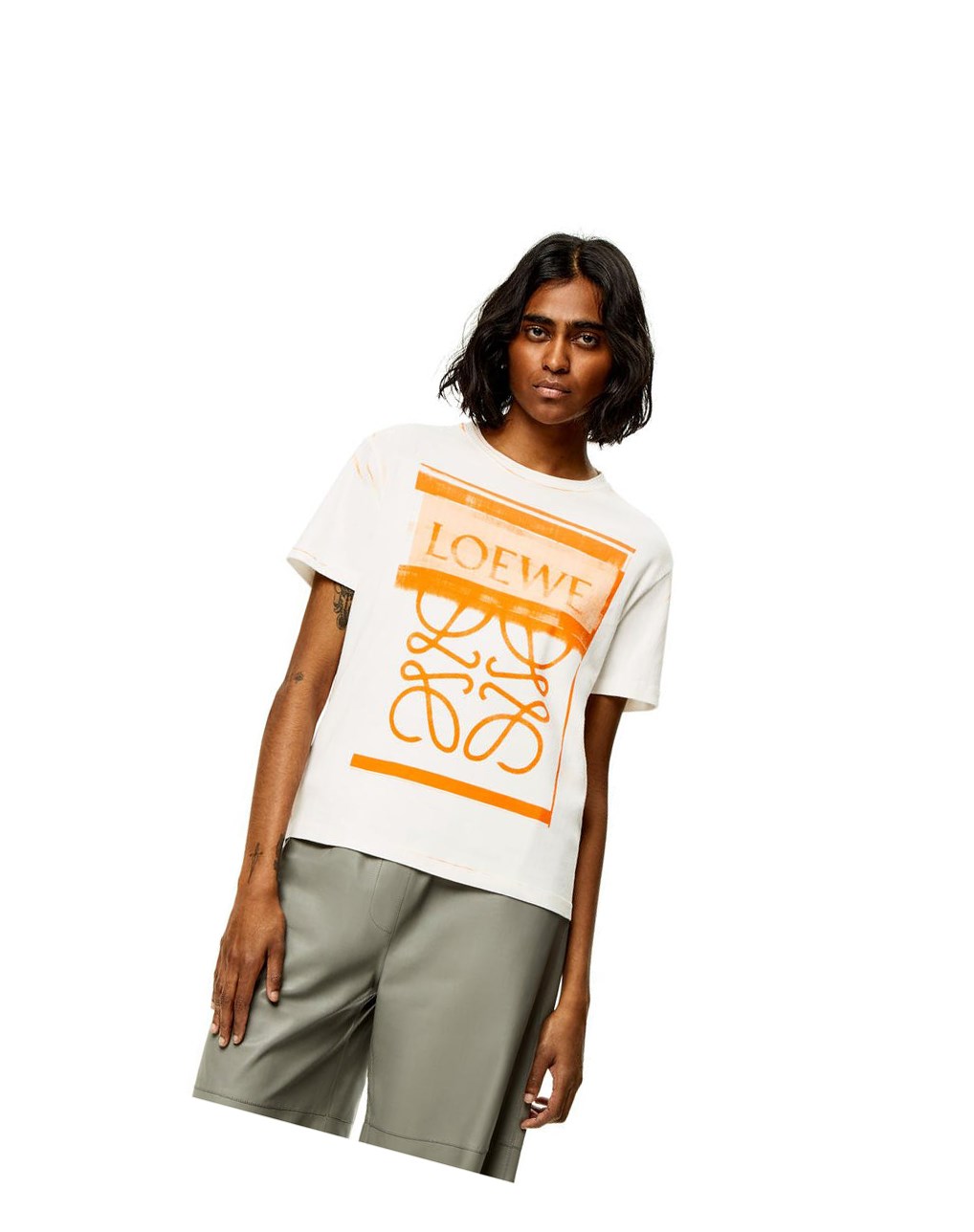 Loewe LOEWE Anagram print T-shirt in cotton Blancos Naranjas | BZHQM-3420
