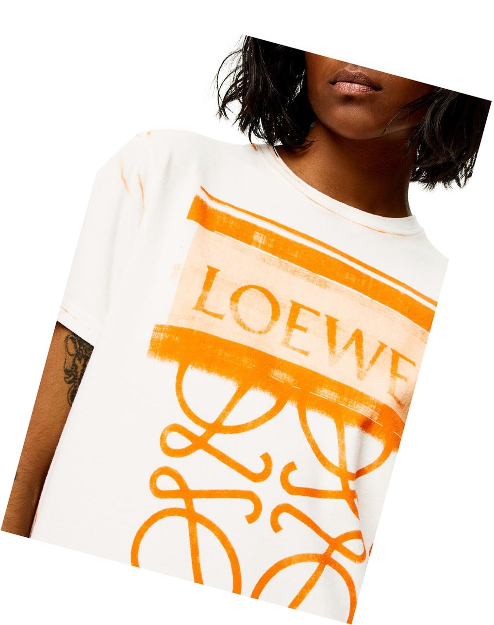 Loewe LOEWE Anagram print T-shirt in cotton Blancos Naranjas | BZHQM-3420