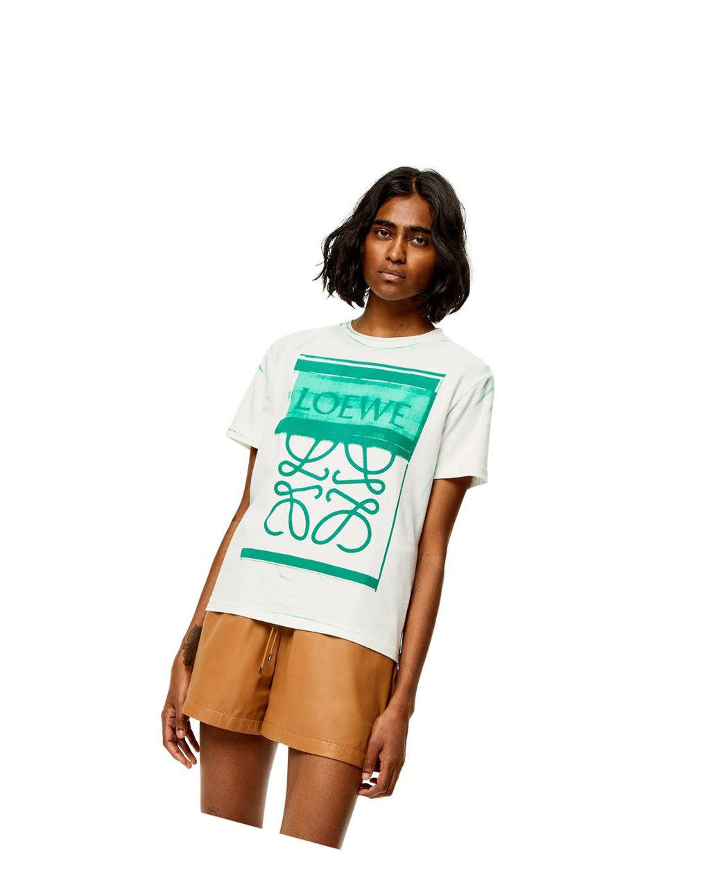 Loewe LOEWE Anagram print T-shirt in cotton Blancos Verdes | DQSGO-7964