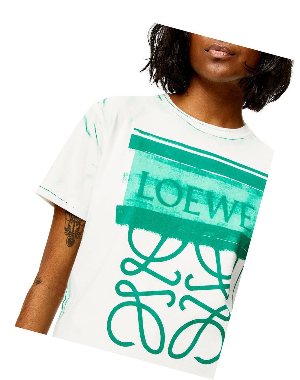 Loewe LOEWE Anagram print T-shirt in cotton Blancos Verdes | DQSGO-7964