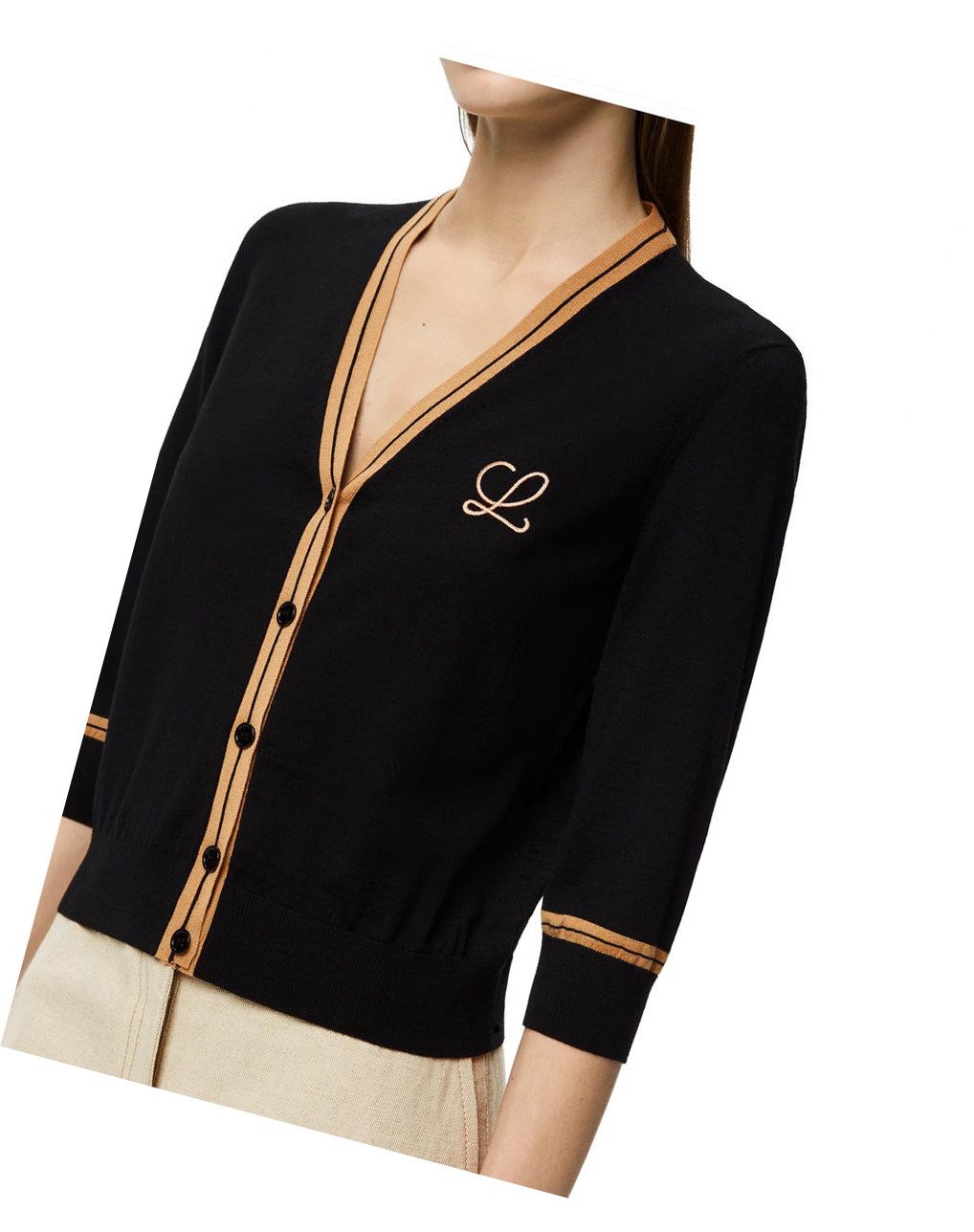Loewe LOEWE cropped cardigan in wool Negros Beige | LTOPB-6142