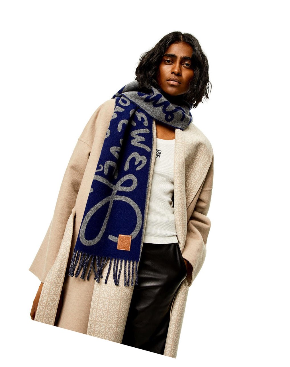 Loewe LOEWE scarf in wool and cashmere Azul Marino Grises | TIZEM-6184