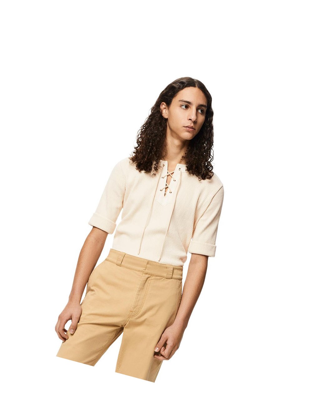 Loewe Lacing T-shirt in cotton Ecru | GCSJD-8065