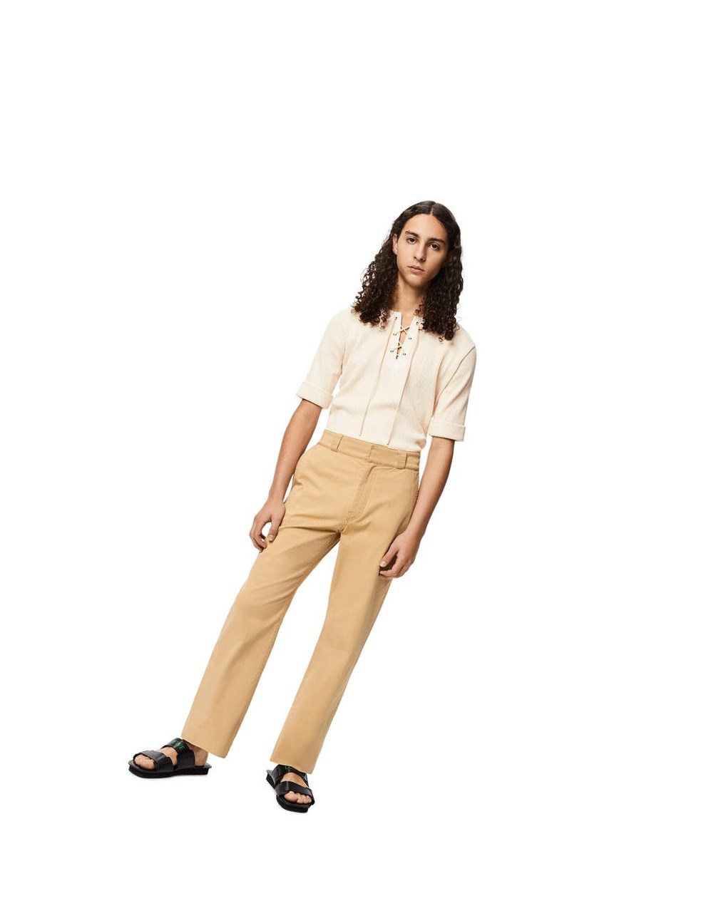 Loewe Lacing T-shirt in cotton Ecru | GCSJD-8065