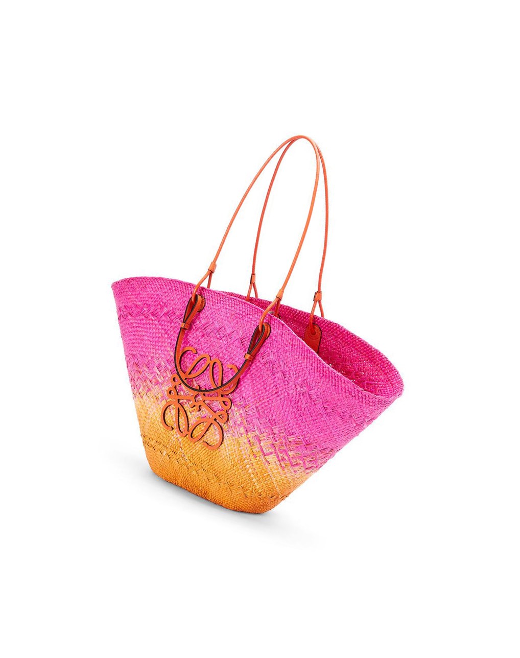 Loewe Large Anagram Basket bag in iraca palm and calfskin Fucsia Naranjas | AWNRP-5601