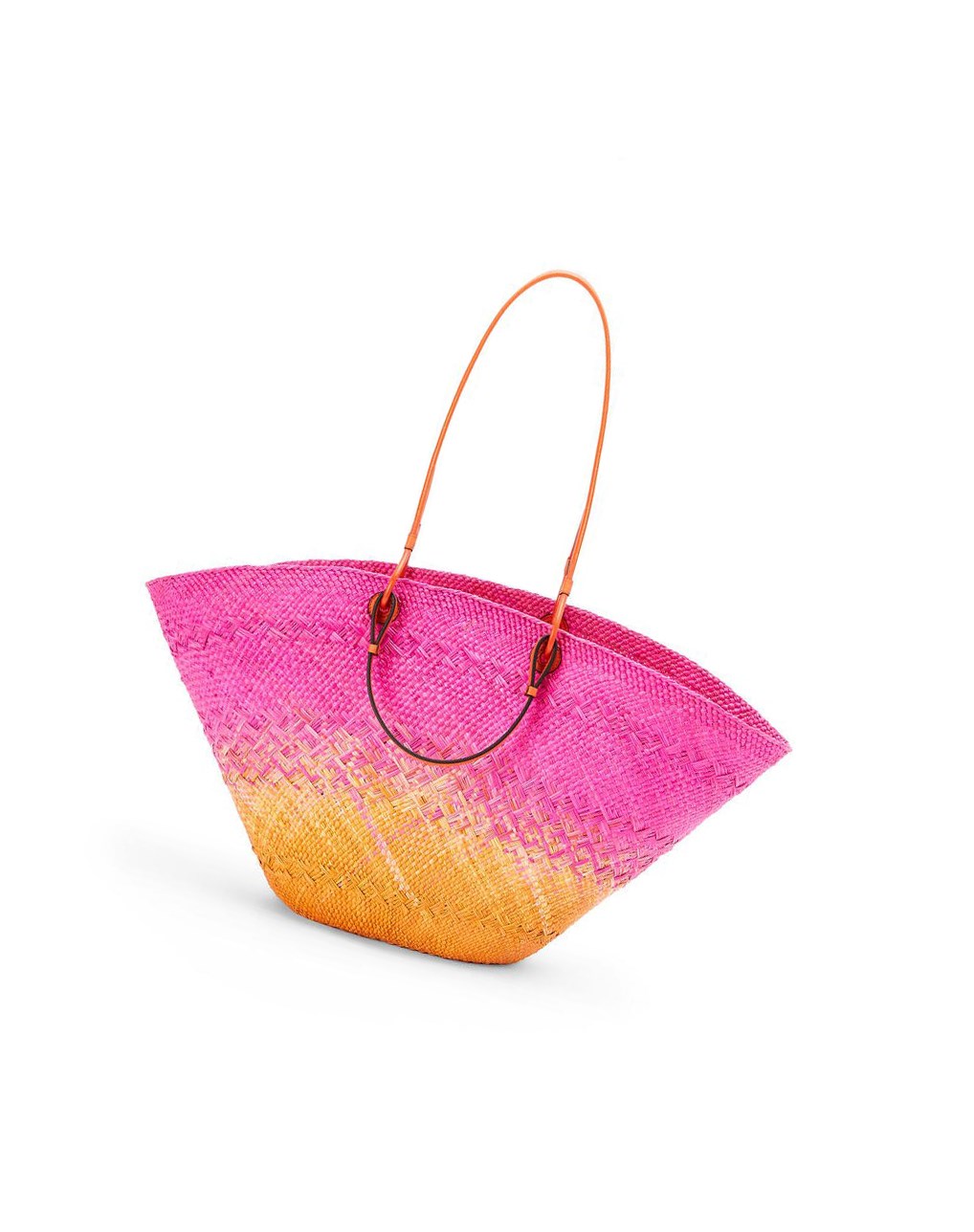 Loewe Large Anagram Basket bag in iraca palm and calfskin Fucsia Naranjas | AWNRP-5601