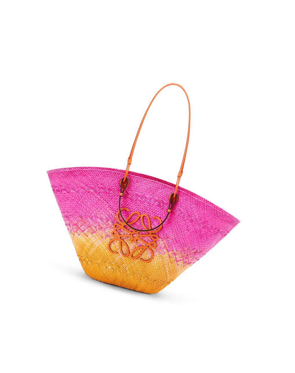 Loewe Large Anagram Basket bag in iraca palm and calfskin Fucsia Naranjas | AWNRP-5601