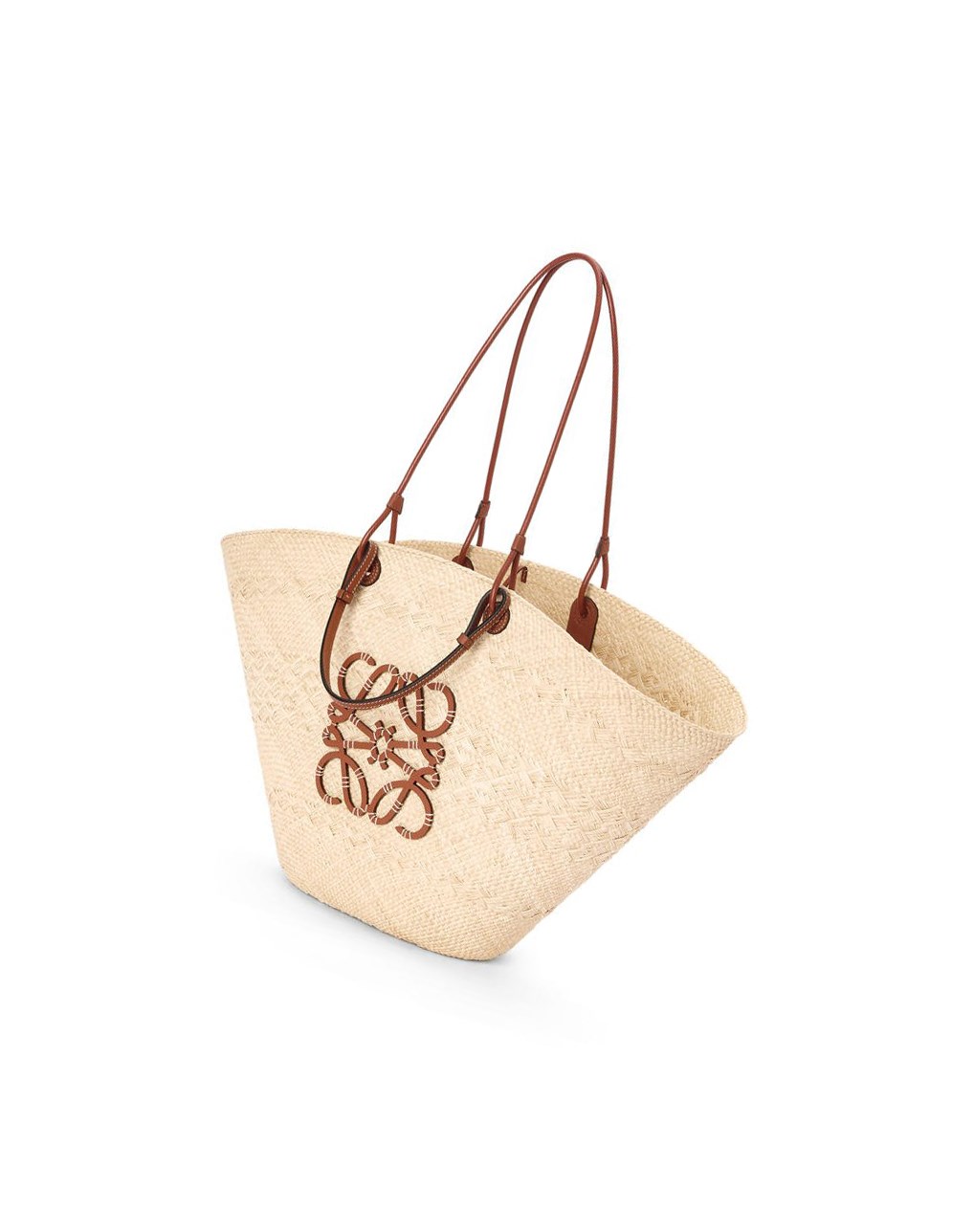 Loewe Large Anagram Basket bag in iraca palm and calfskin Natural / Tan | OGACY-2907