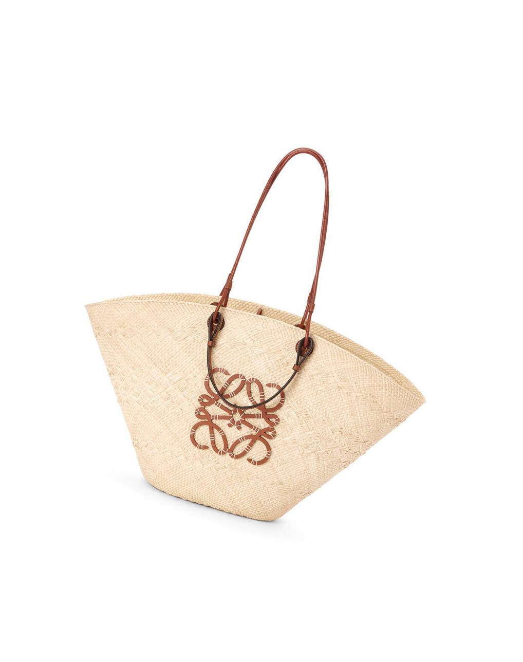 Loewe Large Anagram Basket bag in iraca palm and calfskin Natural / Tan | OGACY-2907