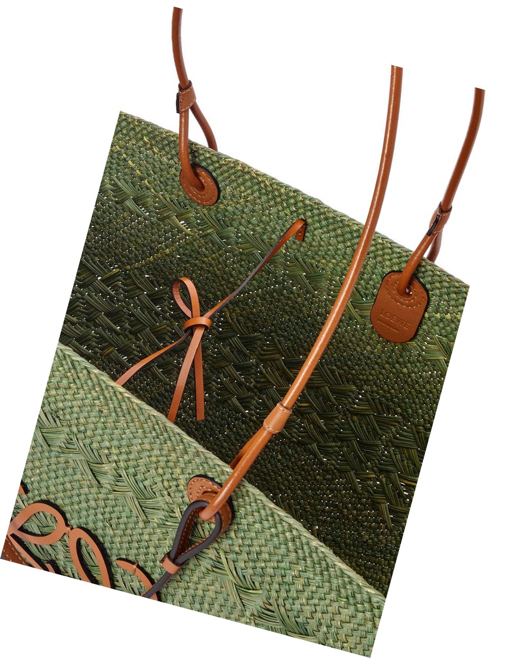 Loewe Large Anagram Basket bag in iraca palm and calfskin Verdes | ZMRFK-0542