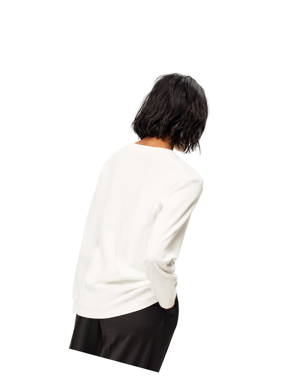 Loewe Long sleeve Cats print T-shirt in cotton Blancos | QEUVJ-9380