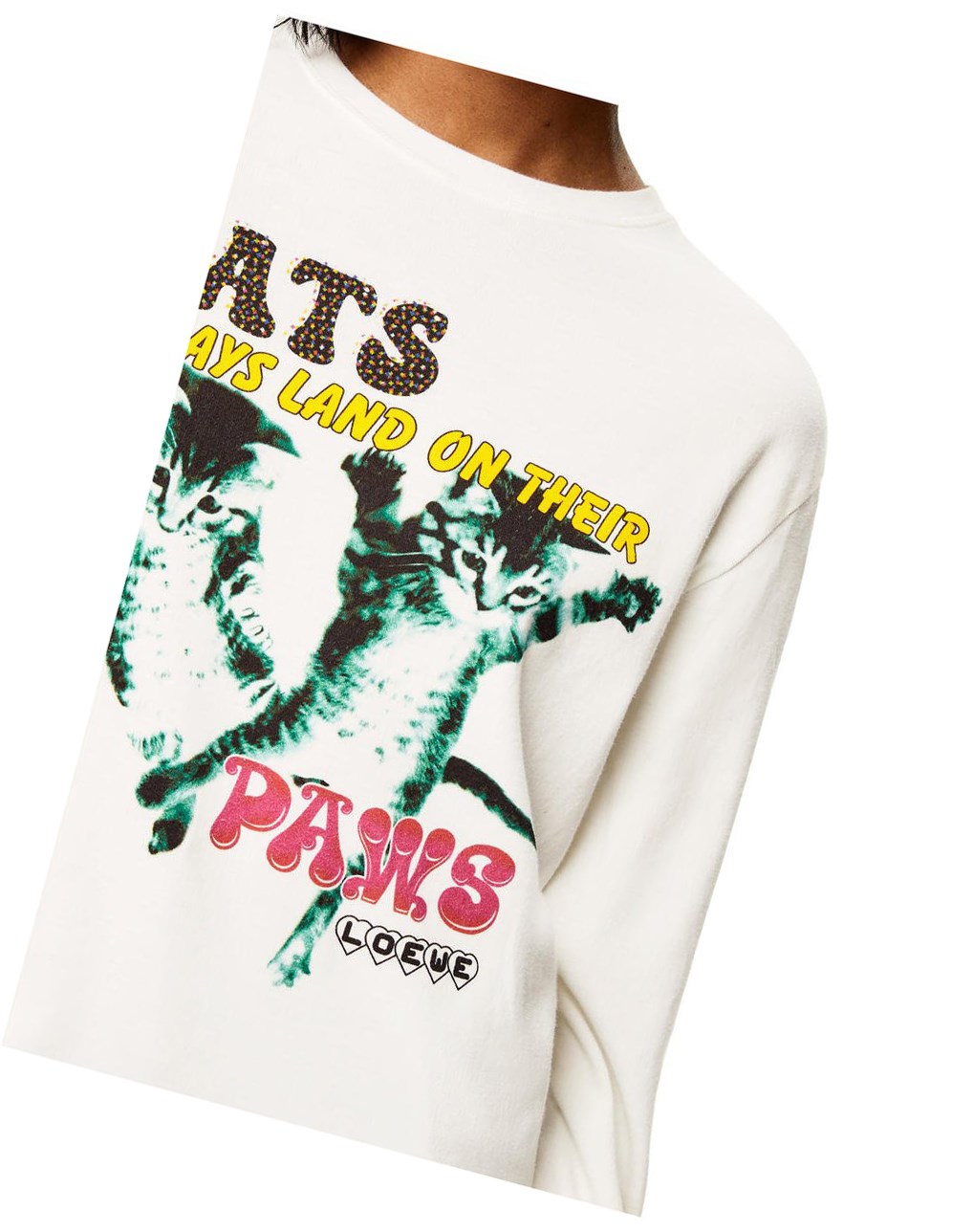 Loewe Long sleeve Cats print T-shirt in cotton Blancos | QEUVJ-9380