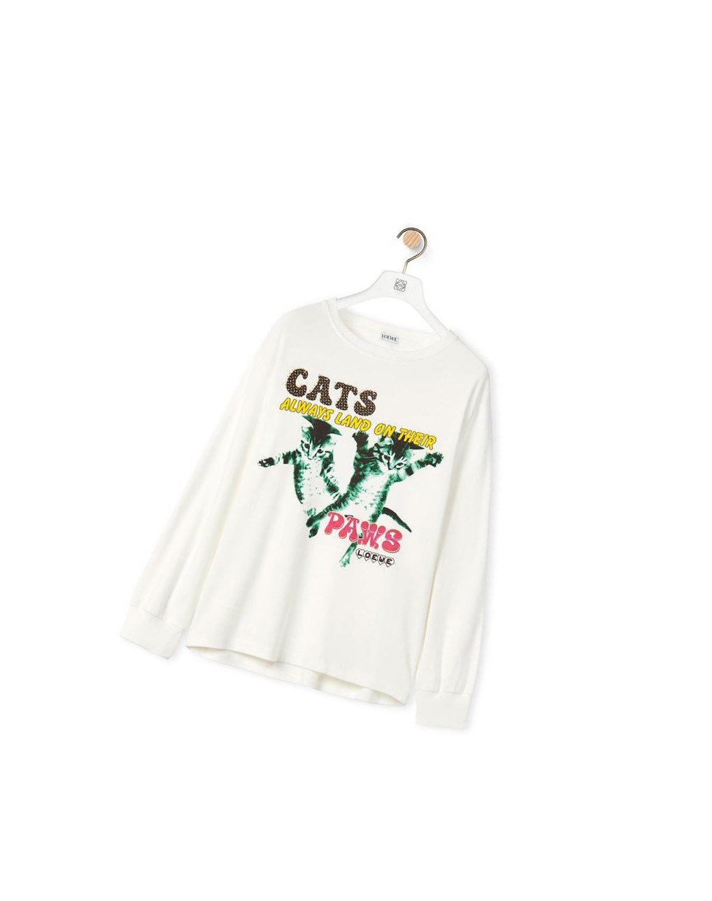 Loewe Long sleeve Cats print T-shirt in cotton Blancos | QEUVJ-9380