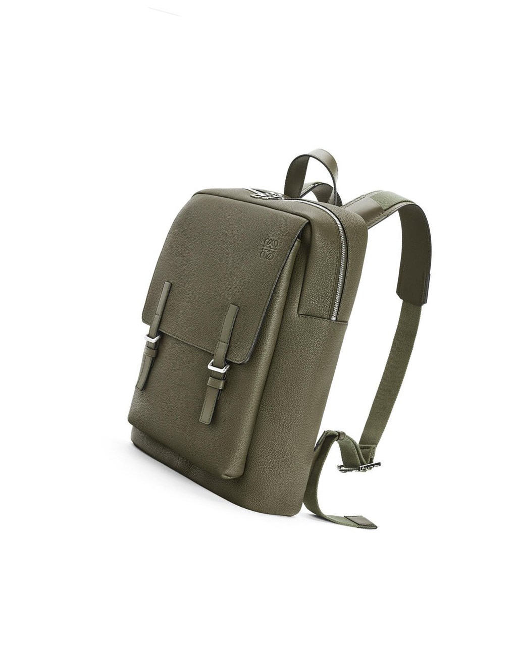 Loewe Military Backpack in soft grained calfskin Kaki Verdes | VDZXR-4562
