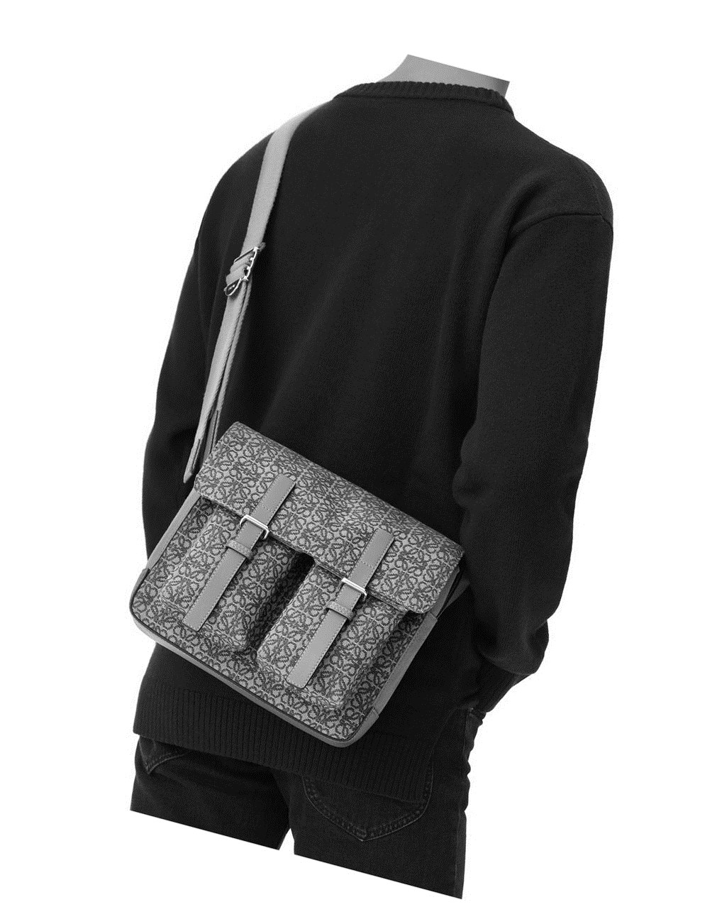 Loewe Military Satchel in Anagram jacquard and calfskin Kaki Verdes | TCQFM-1409