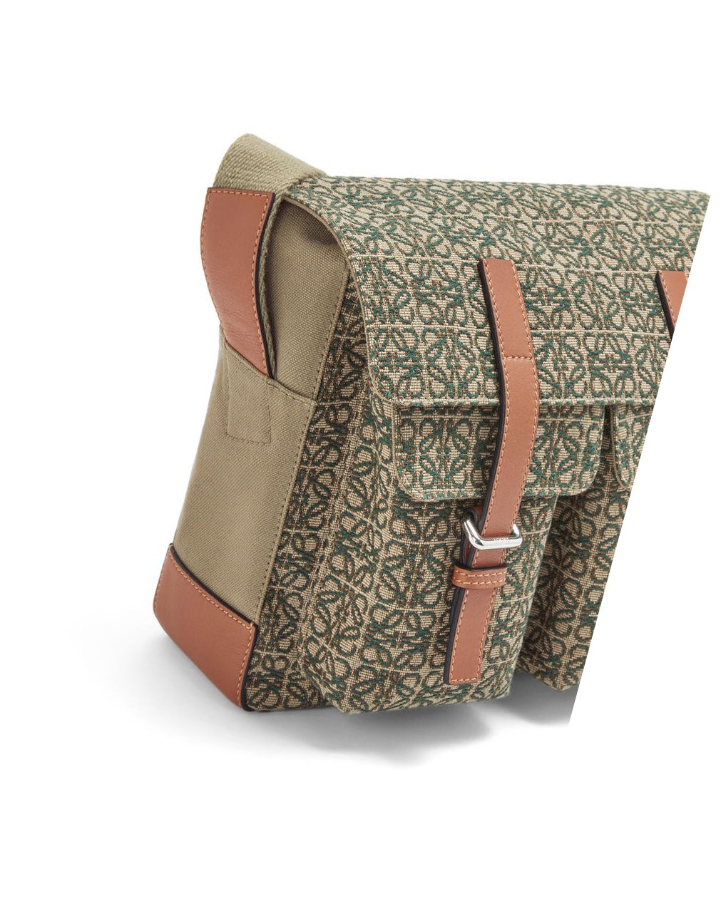 Loewe Military Satchel in Anagram jacquard and calfskin Kaki Verdes | TCQFM-1409