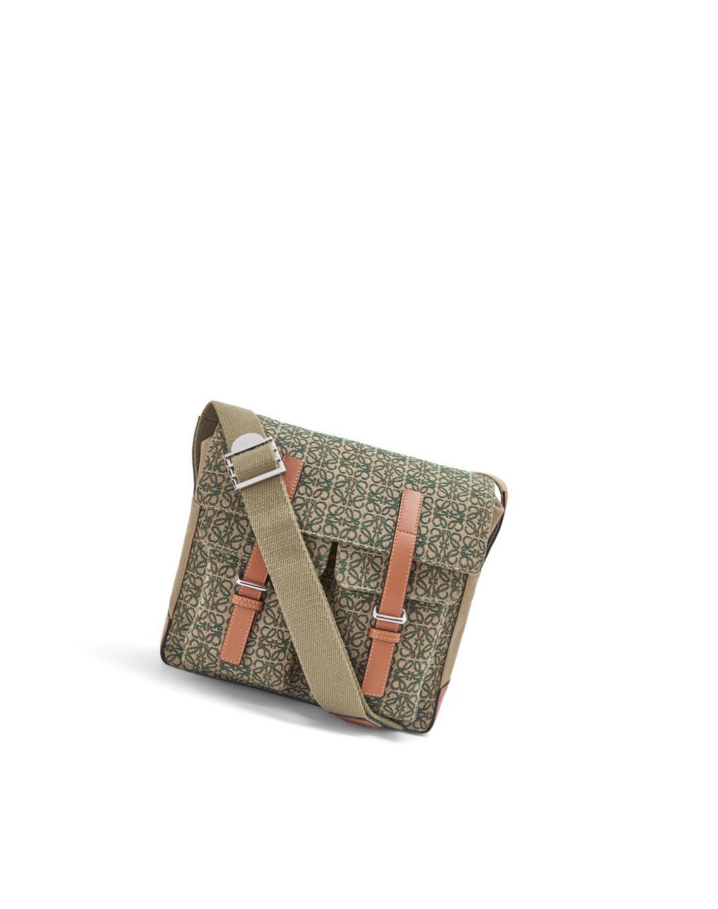 Loewe Military Satchel in Anagram jacquard and calfskin Kaki Verdes | TCQFM-1409