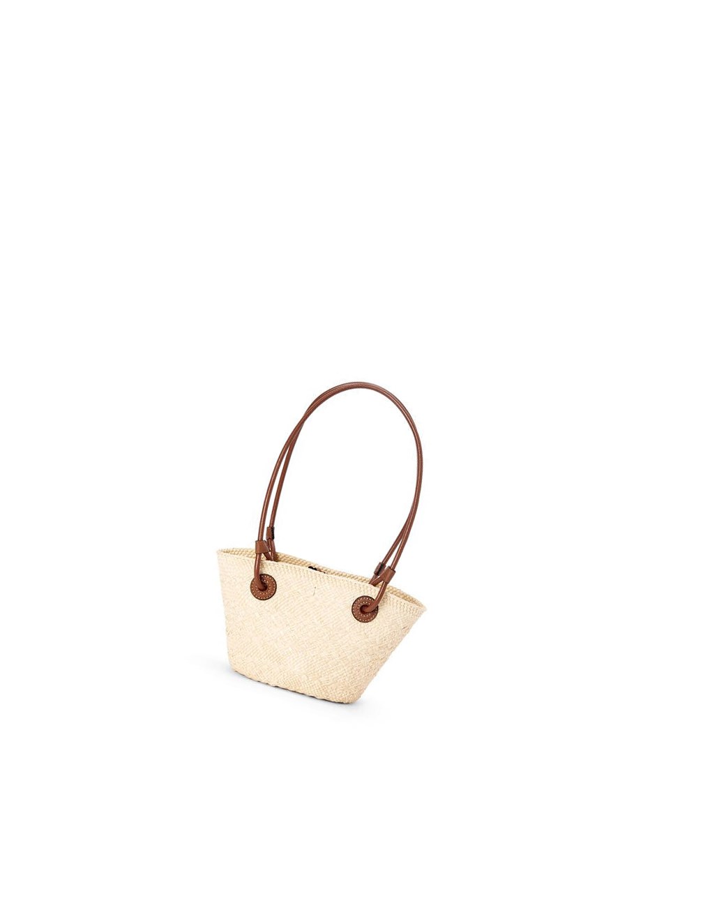 Loewe Mini Anagram Basket bag in iraca palm and calfskin Natural / Tan | FGNUZ-1298
