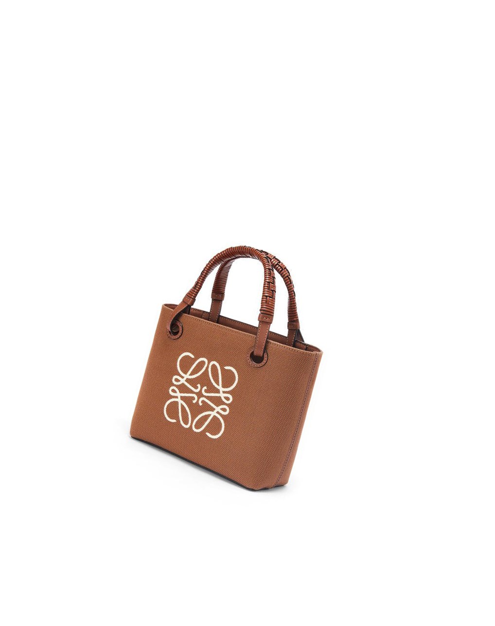Loewe Mini Anagram Tote bag in jacquard and calfskin Tan / Pecan | AORJE-0754