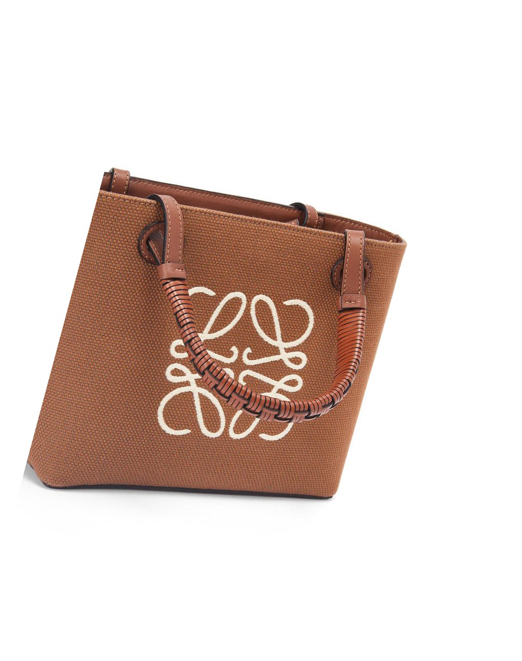 Loewe Mini Anagram Tote bag in jacquard and calfskin Tan / Pecan | AORJE-0754