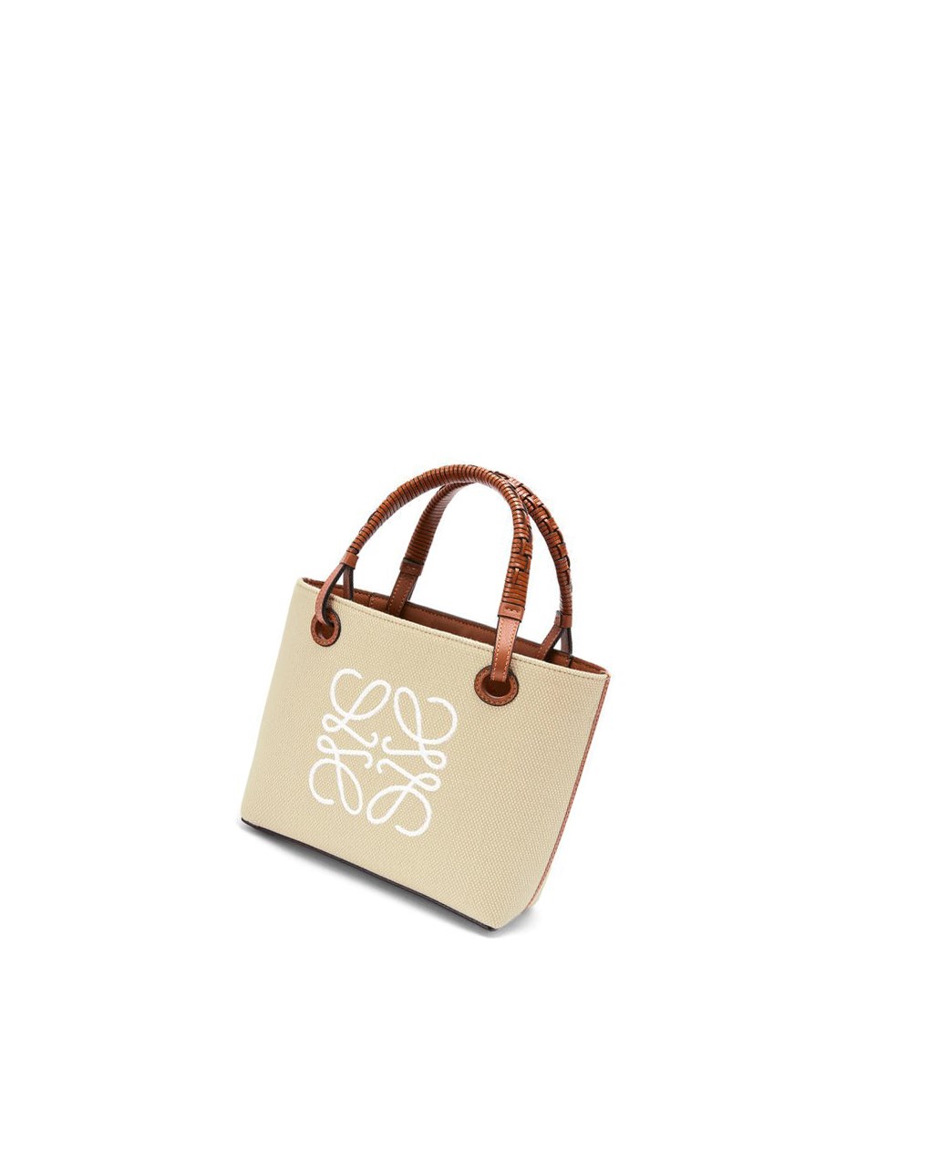 Loewe Mini Anagram Tote bag in jacquard and calfskin Ecru / Tan | DYELC-8064