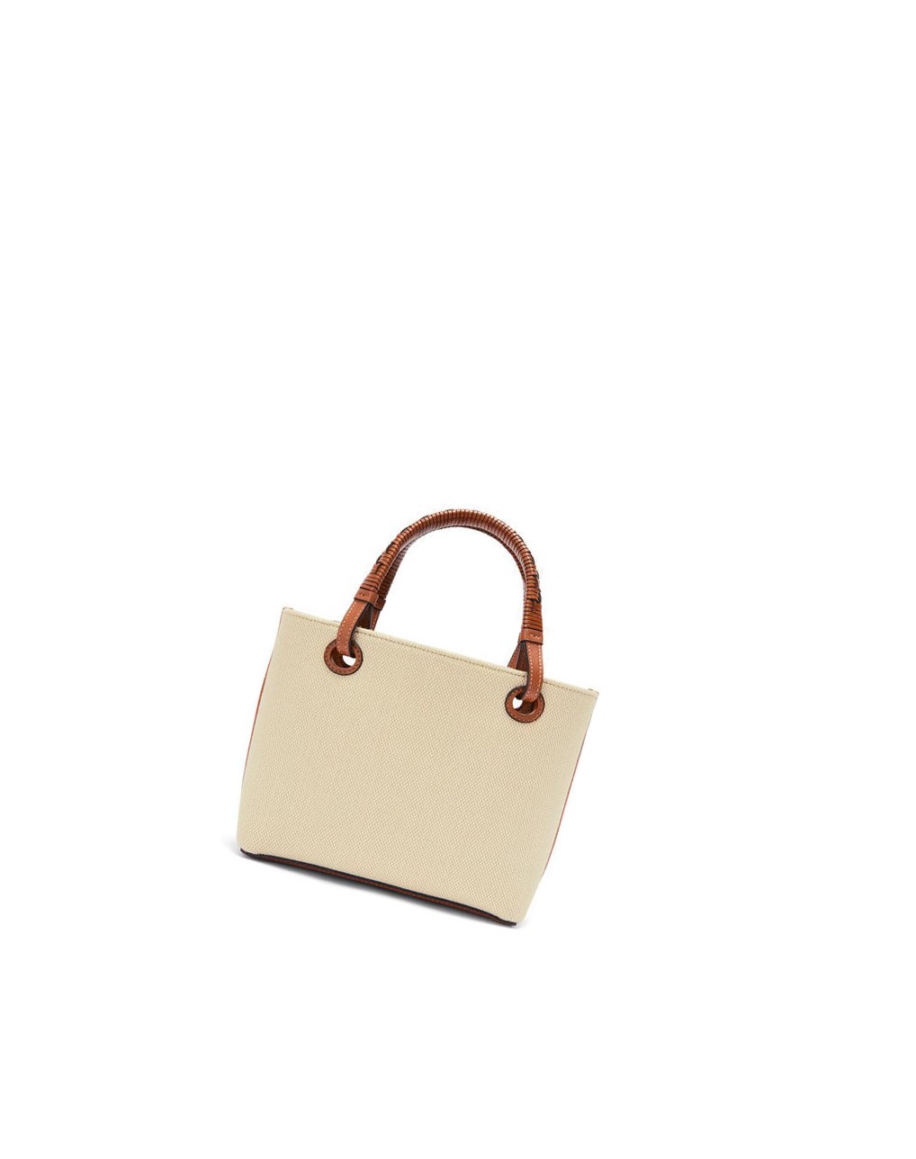 Loewe Mini Anagram Tote bag in jacquard and calfskin Ecru / Tan | DYELC-8064